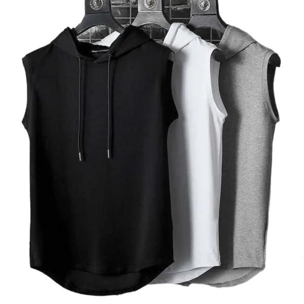 Sleeveless Running Vest Men Shirt with Hat Solid Color
